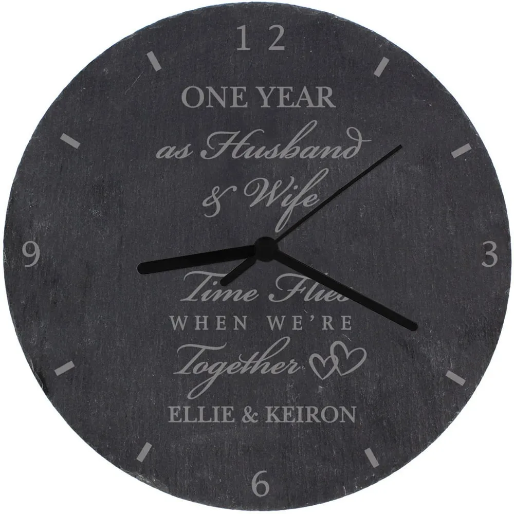 Personalised Anniversary Slate Clock - Black image