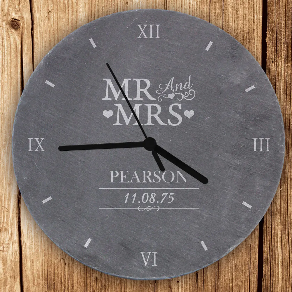 Personalised Mr and Mrs Slate Clock - Black