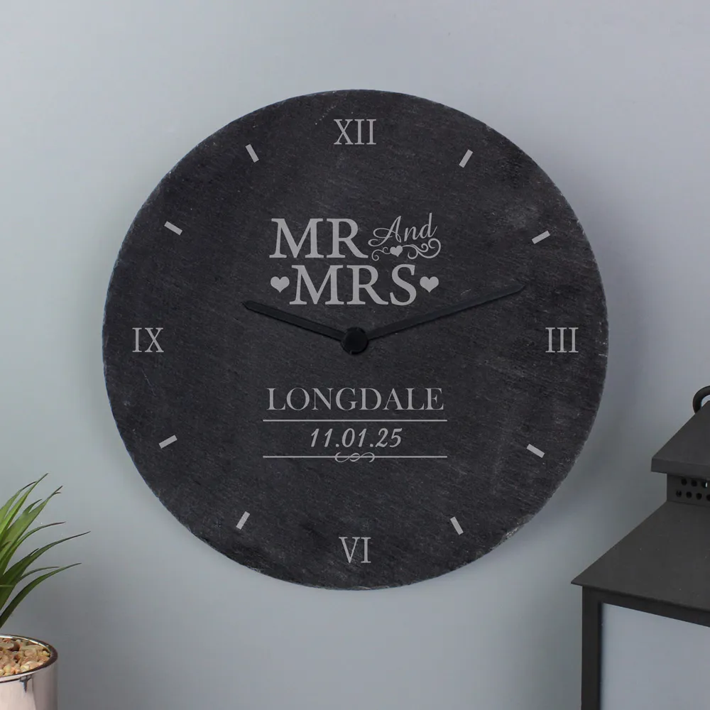 Personalised Mr and Mrs Slate Clock - Black