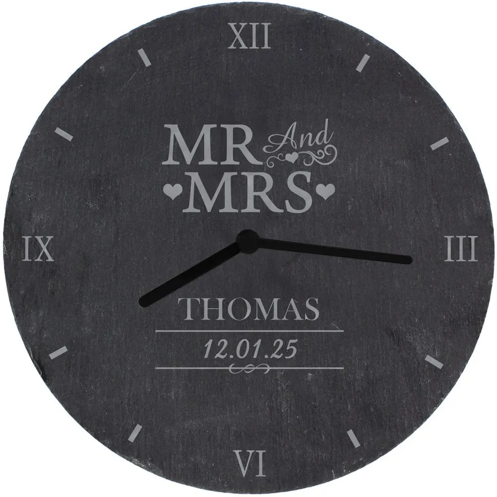 Personalised Mr and Mrs Slate Clock - Black