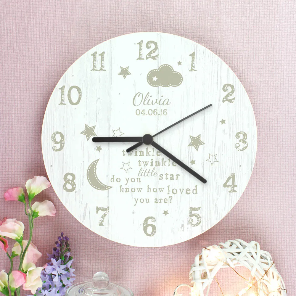 Twinkle Twinkle Large Wooden Clock - White