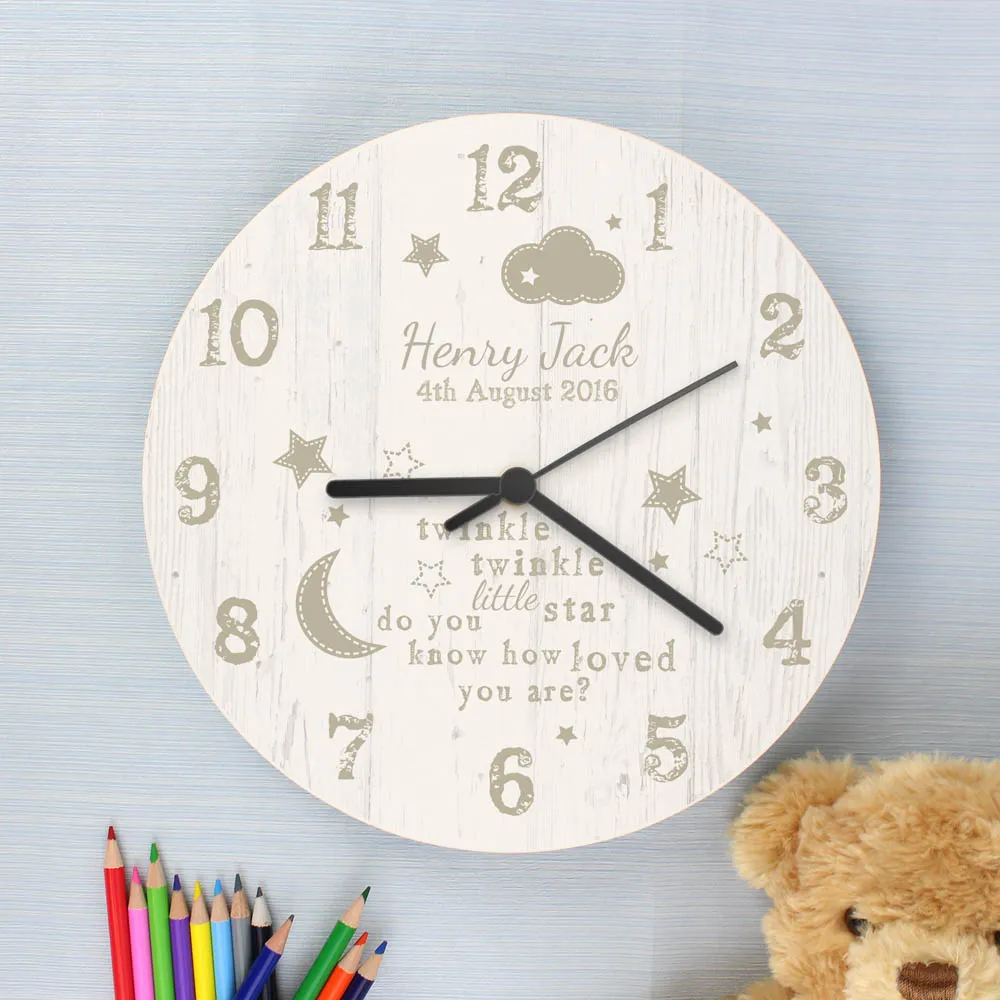 Twinkle Twinkle Large Wooden Clock - White