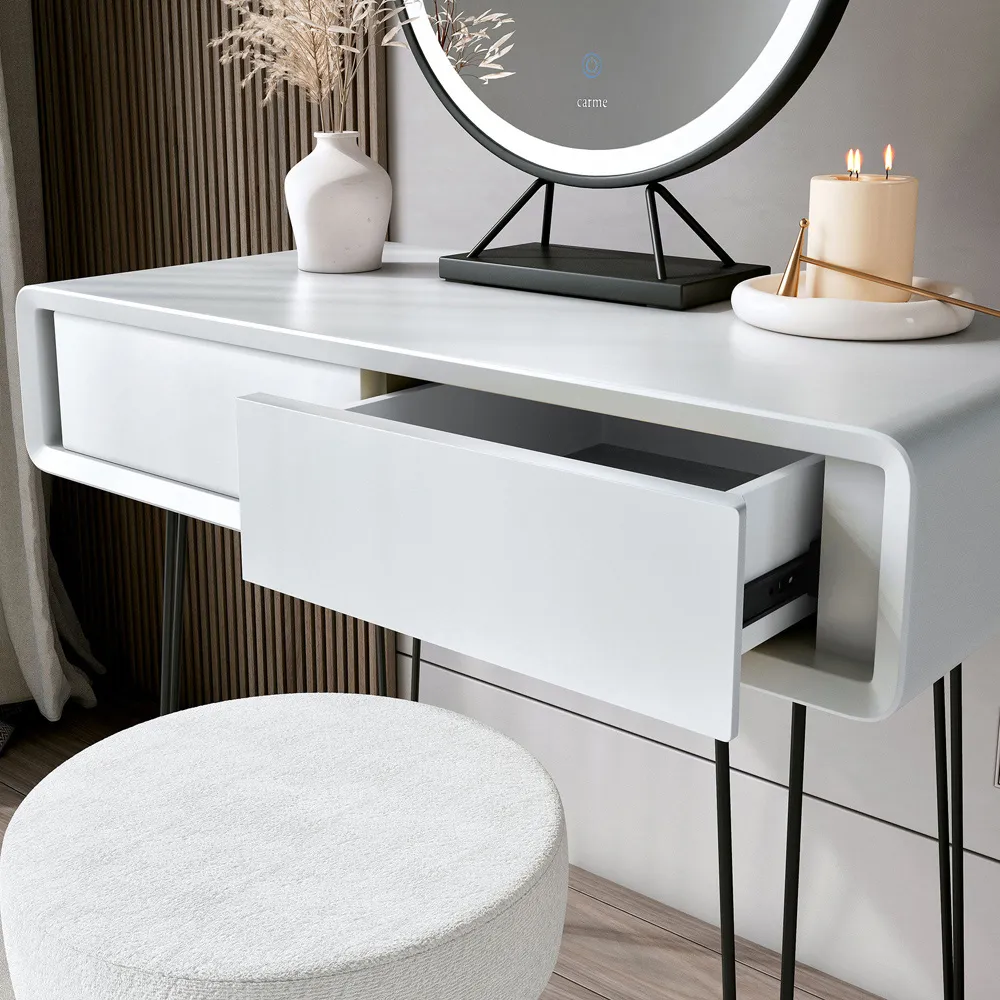 CARME Home 2 Drawer Dressing Table - White, Solid Wood