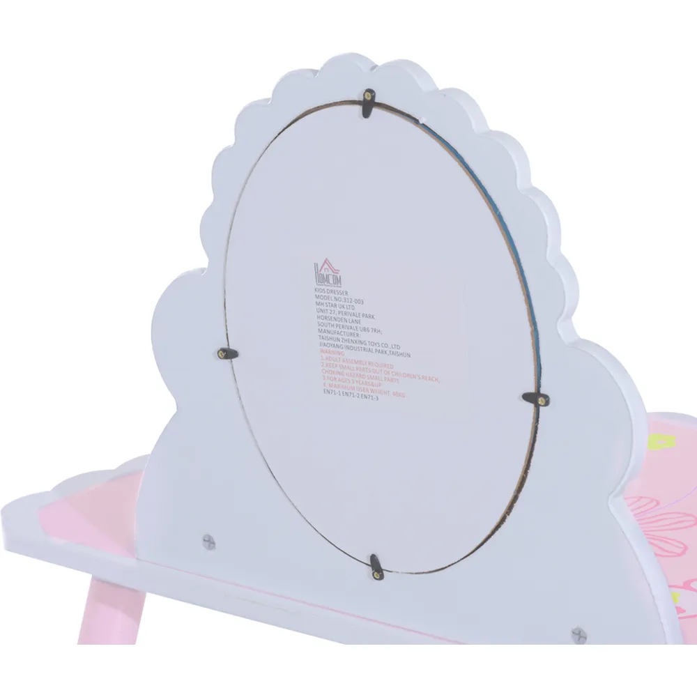 3-Piece Dressing Table Set with Mirror - Pink