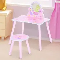 3-Piece Dressing Table Set with Mirror - Pink