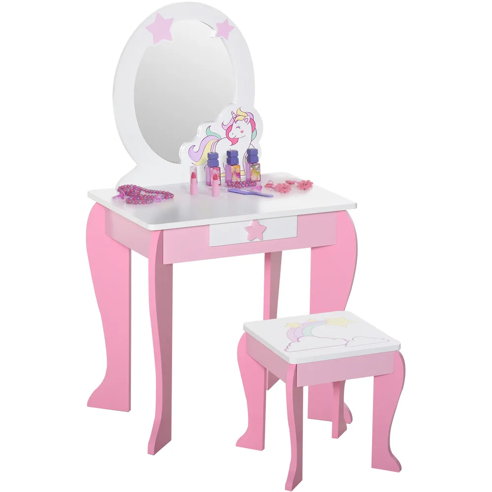 Kids Dressing Table and Stool Set - Pink
