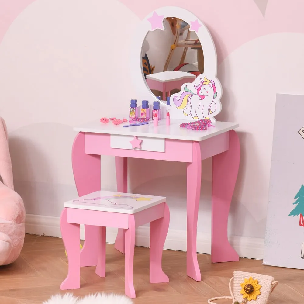 Kids Dressing Table and Stool Set - Pink image