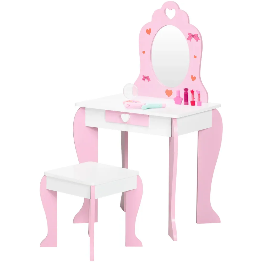 Kids Single Drawer Dressing Table Set with Mirror - Pink