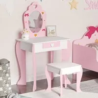 Kids Single Drawer Dressing Table Set with Mirror - Pink