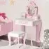 Kids Single Drawer Dressing Table Set with Mirror - Pink