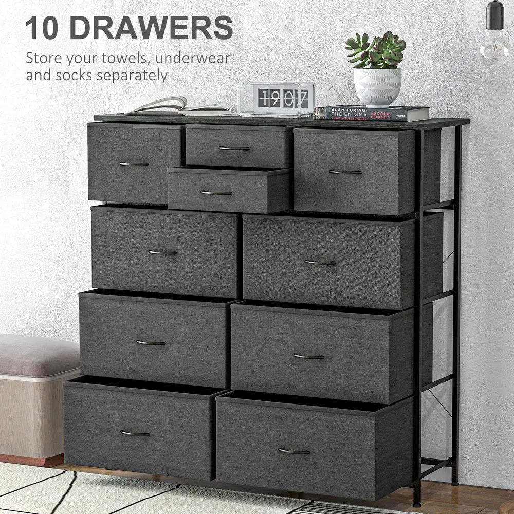 10 Drawer Chest of Drawers - Black
