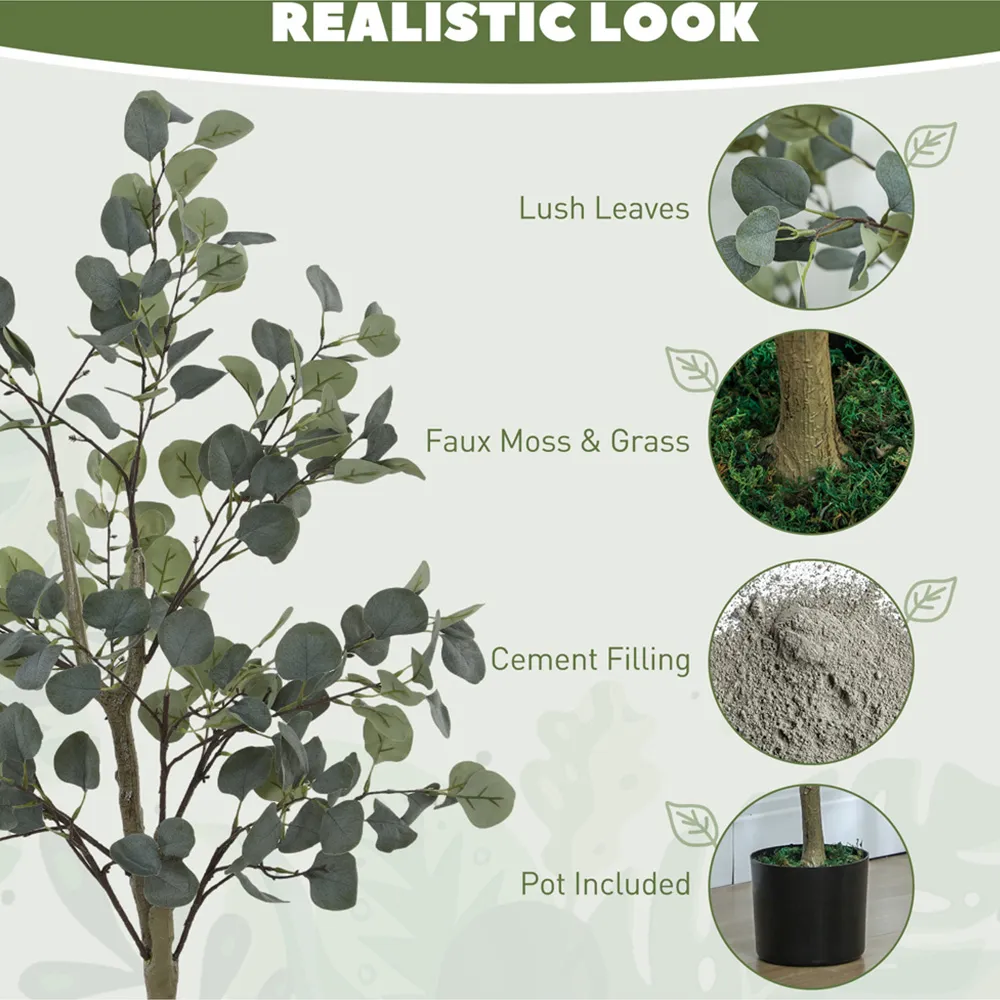 120cm Artificial Eucalyptus Plant 2 Pack - Green, Silk