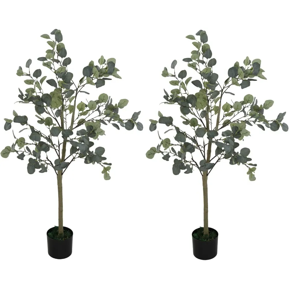 120cm Artificial Eucalyptus Plant 2 Pack - Green, Silk