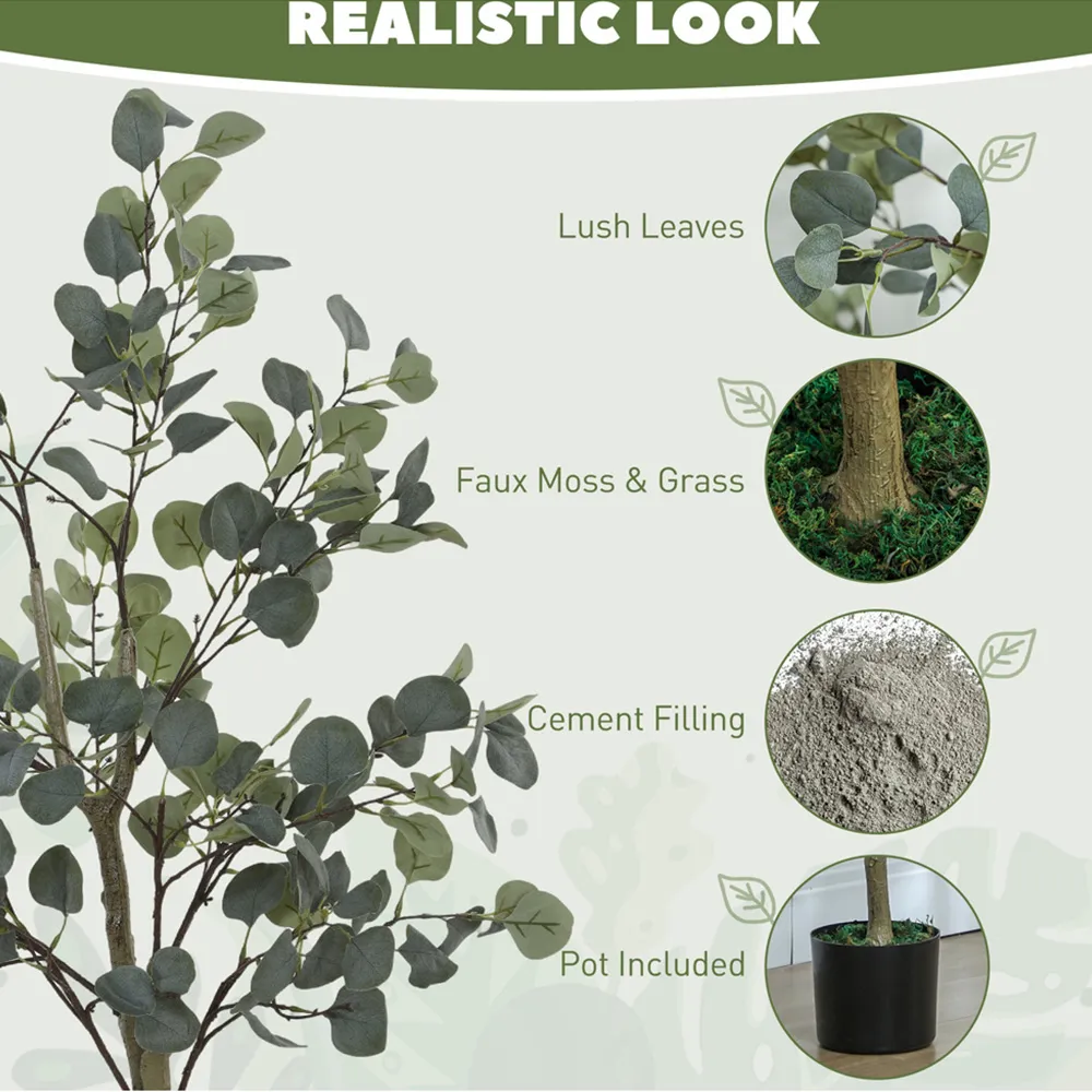 150cm Artificial Eucalyptus Plant - Green, Silk