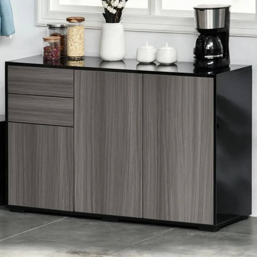 2 Door 2 Drawer High Gloss Sideboard - Grey