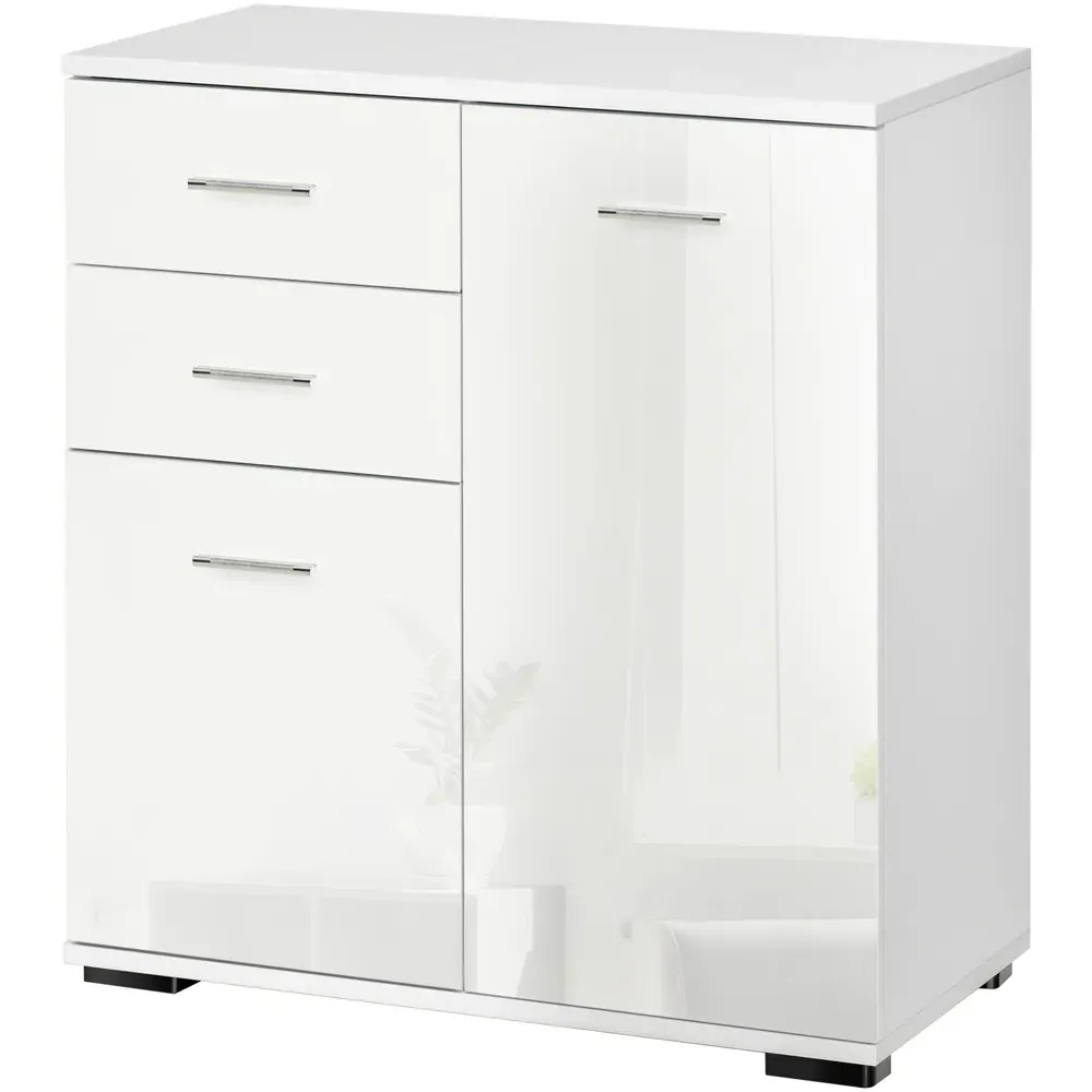 2 Door 2 Drawer Side Cabinet - White, High Gloss