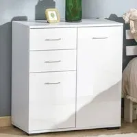 2 Door 2 Drawer Side Cabinet - White, High Gloss
