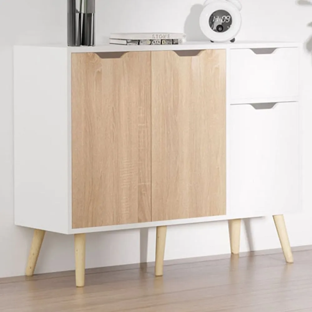 2 Door 2 Drawer Standing Sideboard - Natural, White image