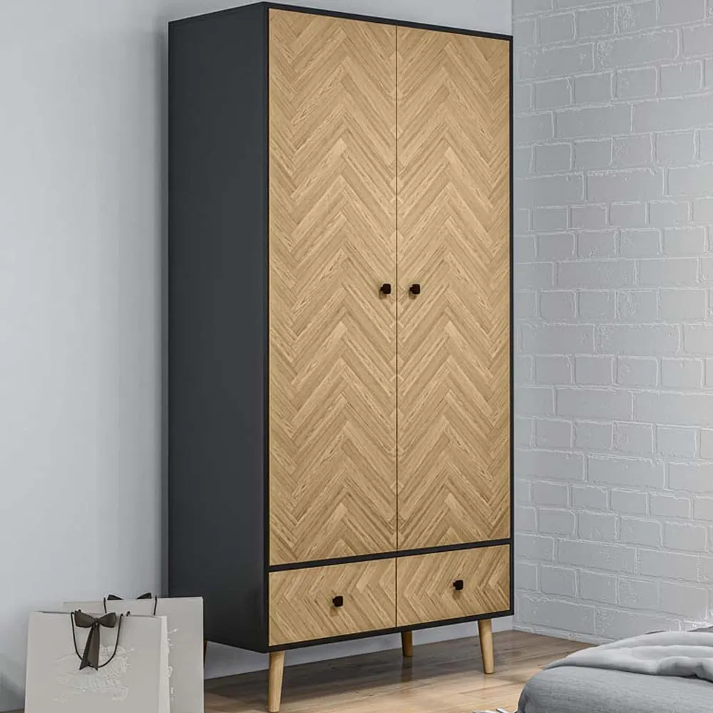 2 Door 2 Drawer Wardrobe - Brown
