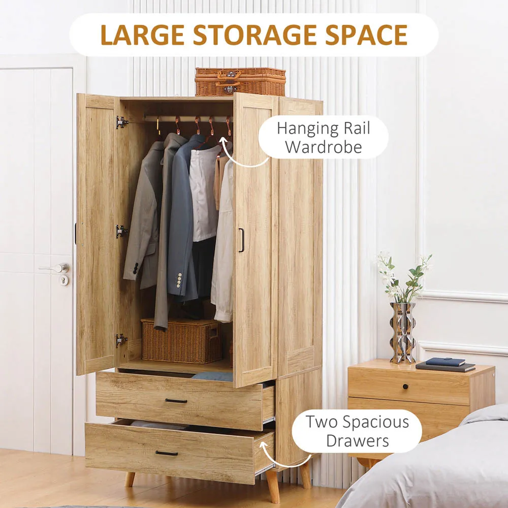 2 Door 2 Drawer Wardrobe - Natural