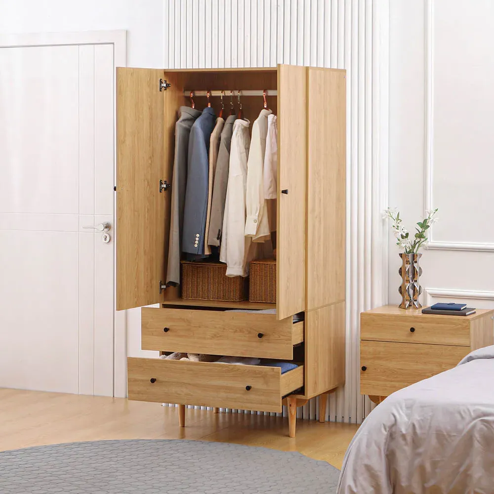 2 Door 2 Drawer Wardrobe - Natural