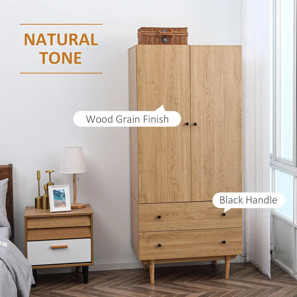 2 Door 2 Drawer Wardrobe - Natural