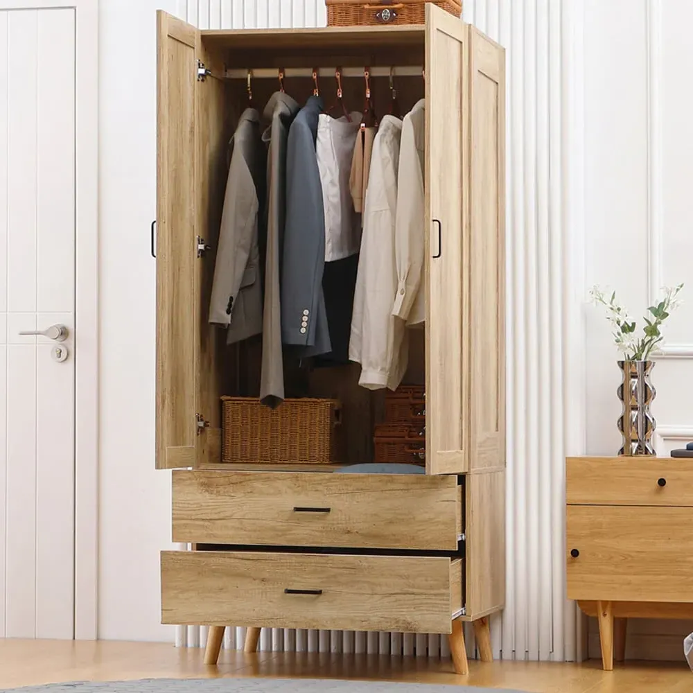 2 Door 2 Drawer Wardrobe - Natural image