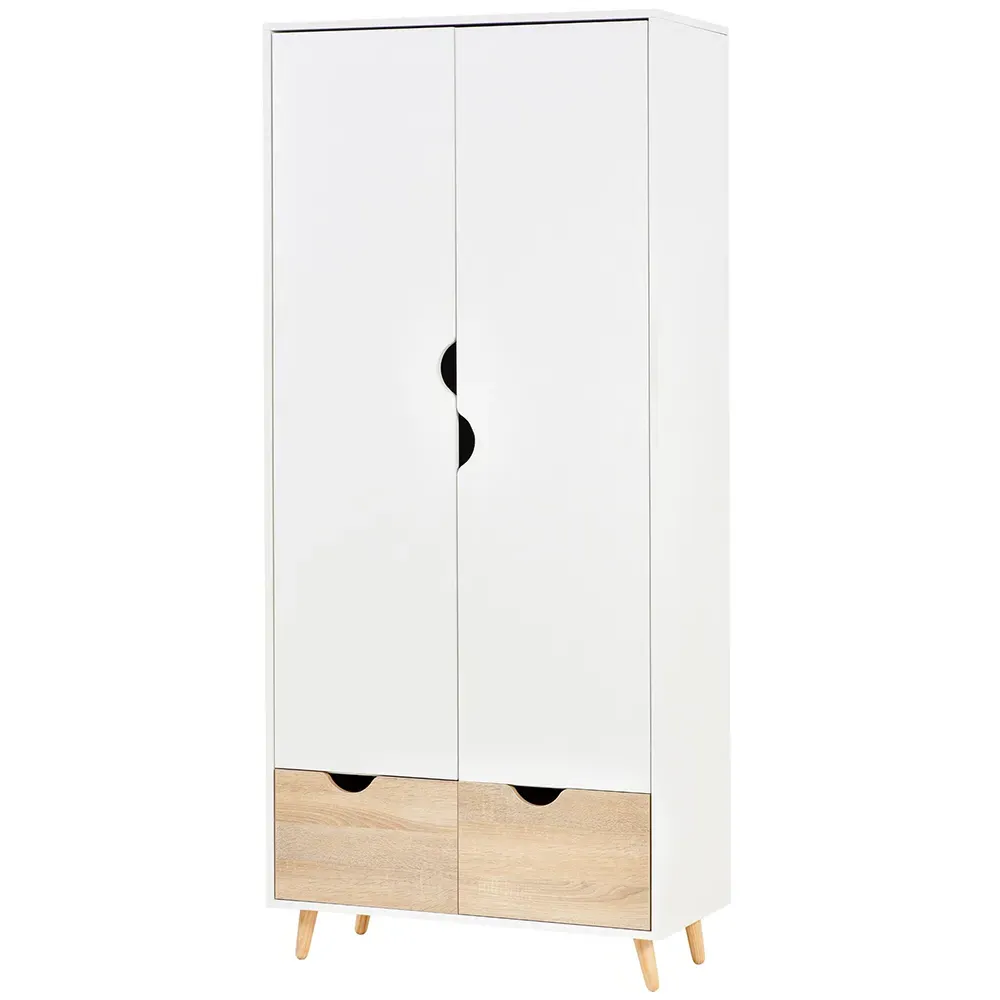 2 Door 2 Drawer Wardrobe with Rail - White