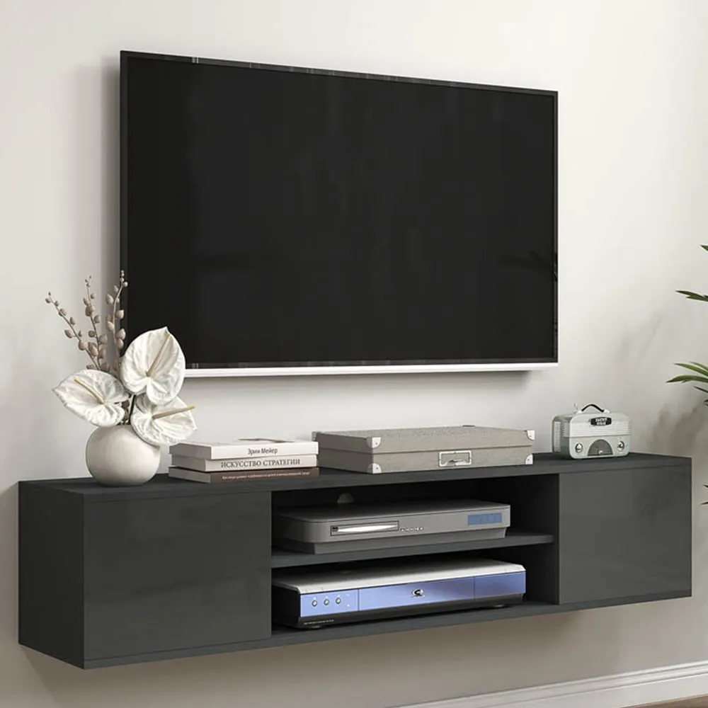 2 Door 2 Shelf Floating TV Stand Cabinet - Grey image