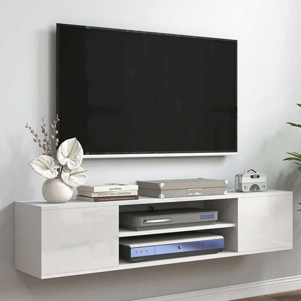 2 Door 2 Shelf Floating TV Stand Cabinet - White