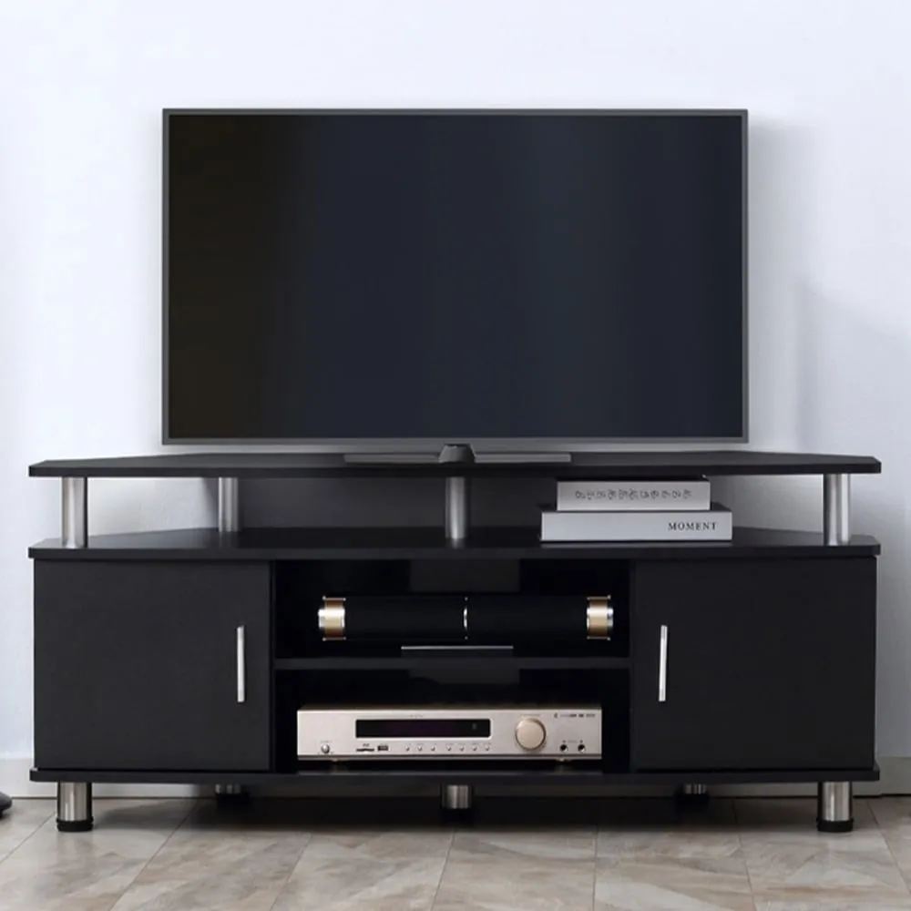 2 Door 2 Shelf TV Cabinet - Black, Aluminium