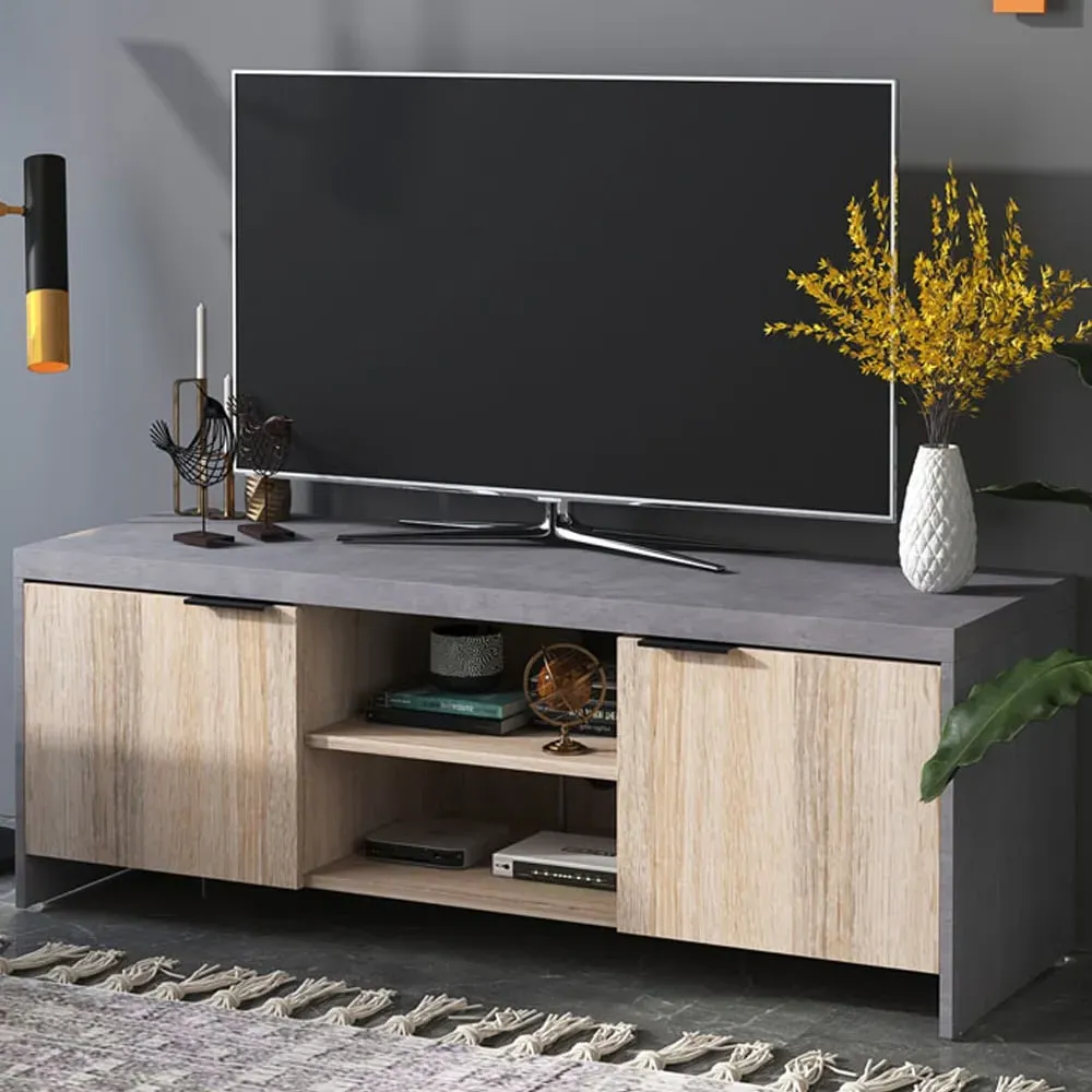 2 Door 2 Shelf TV Cabinet - Grey, Oak