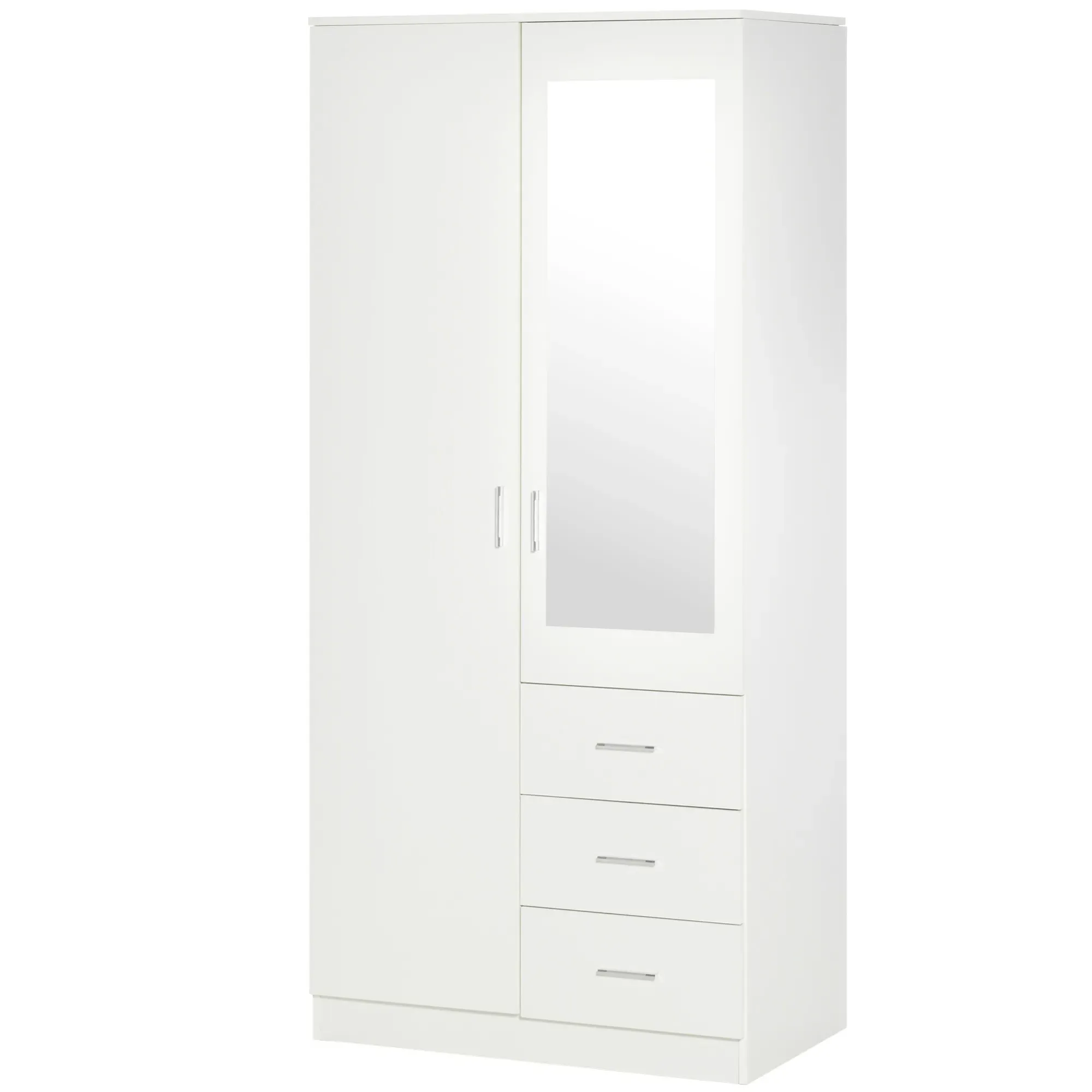 2 Door 3 Drawer Mirror Wardrobe - White