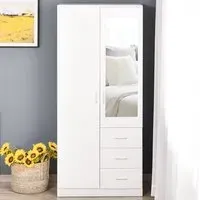 2 Door 3 Drawer Mirror Wardrobe - White