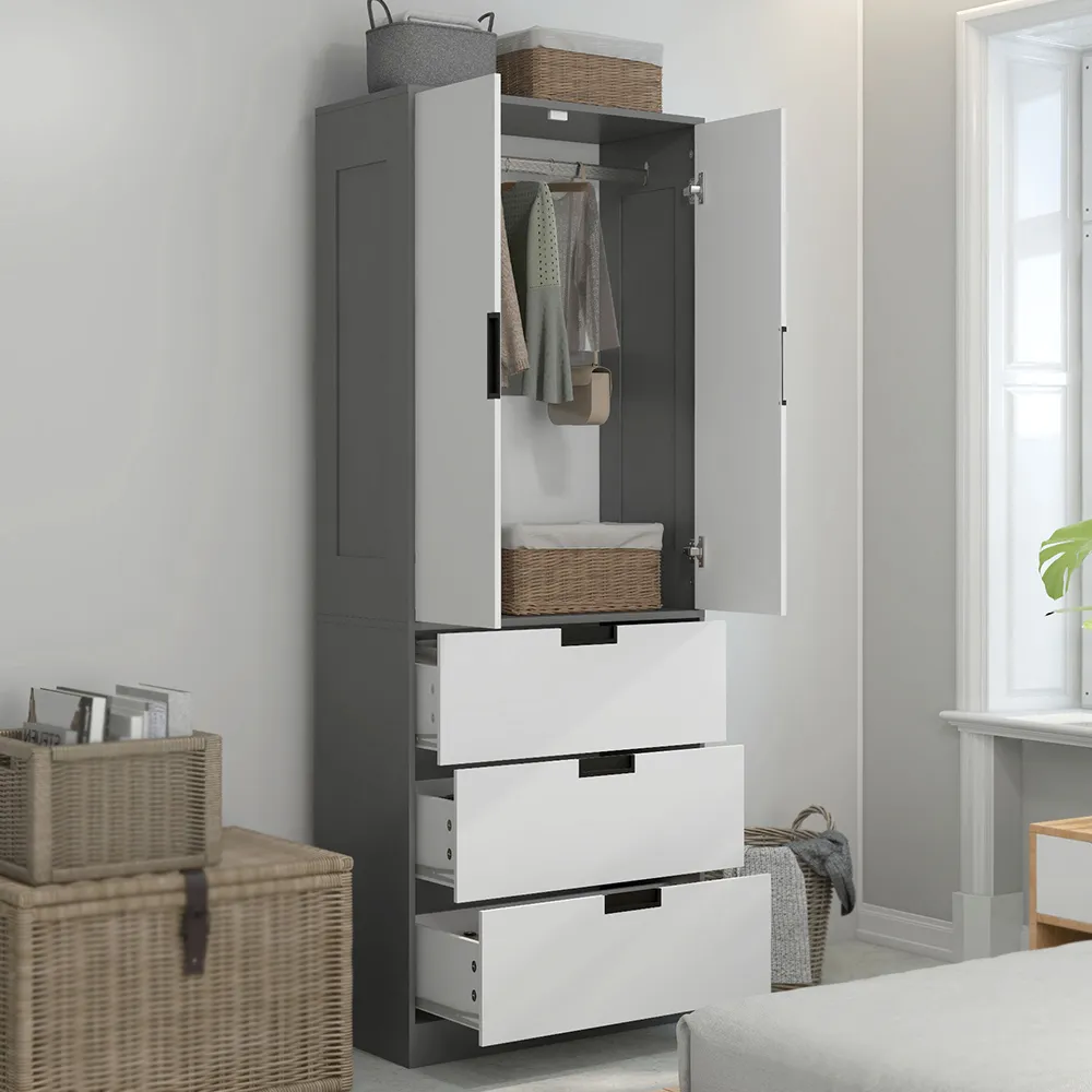 2 Door 3 Drawer Wardrobe - Grey