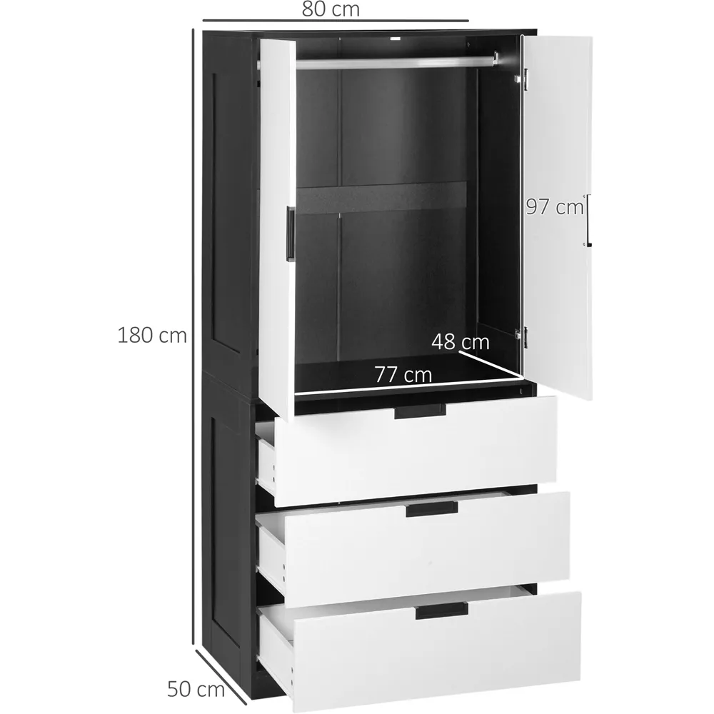 2 Door 3 Drawer Wardrobe - White