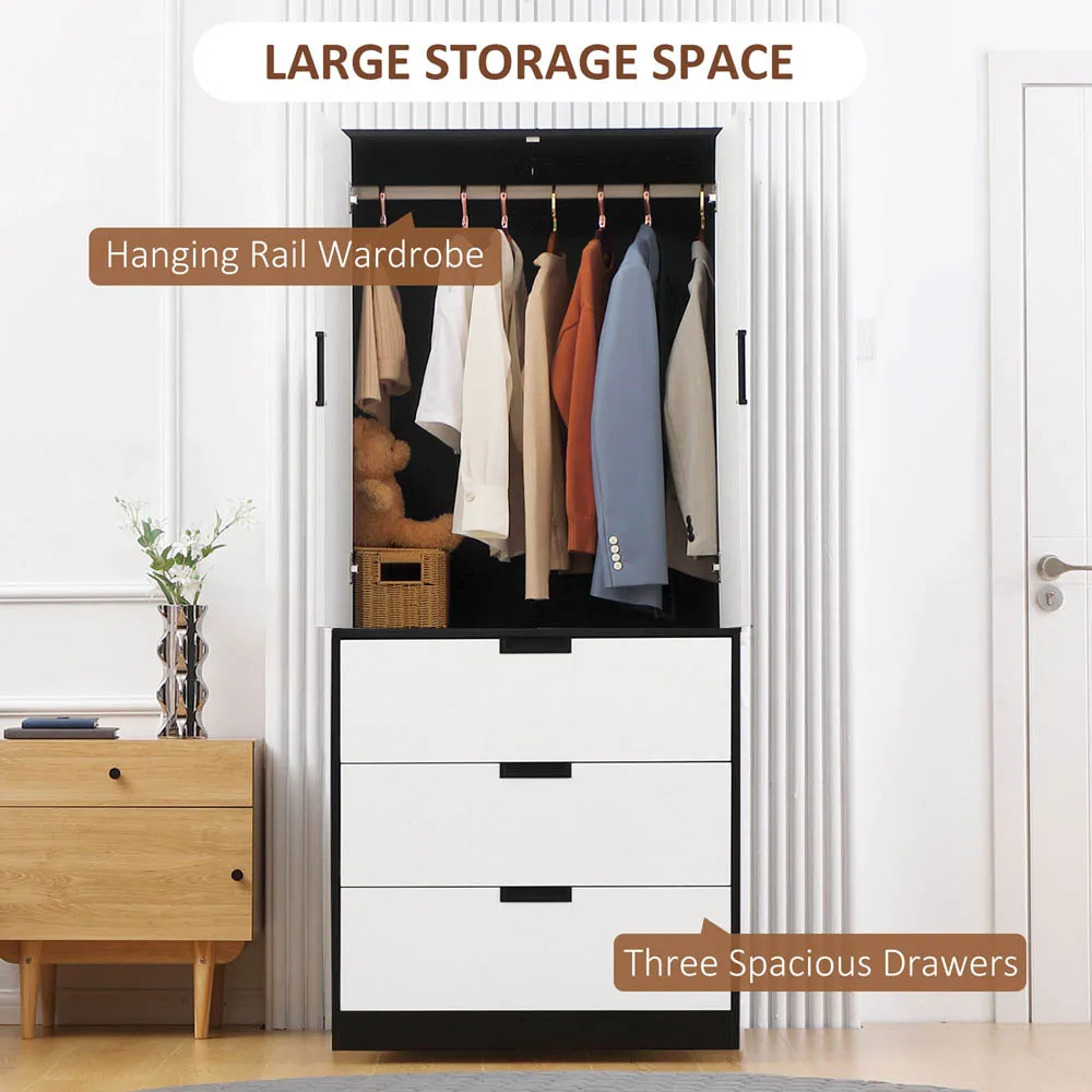 2 Door 3 Drawer Wardrobe - White