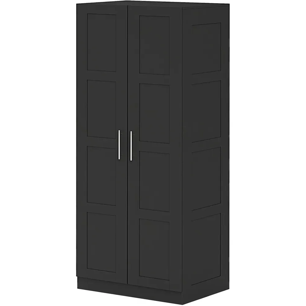 2 Door Double Wardrobe with Hanging Rail - Black