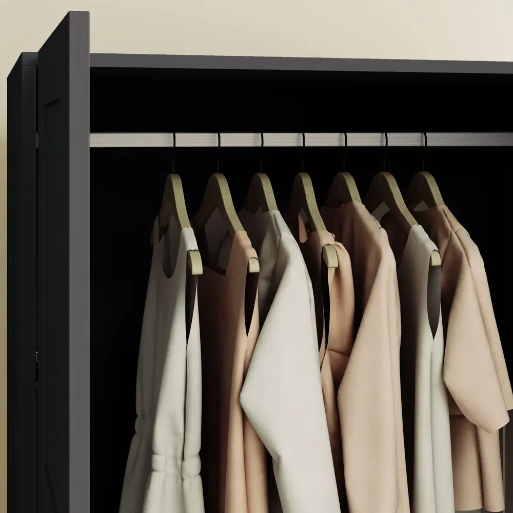 2 Door Double Wardrobe with Hanging Rail - Black