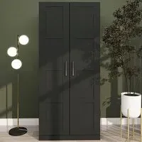 2 Door Double Wardrobe with Hanging Rail - Black