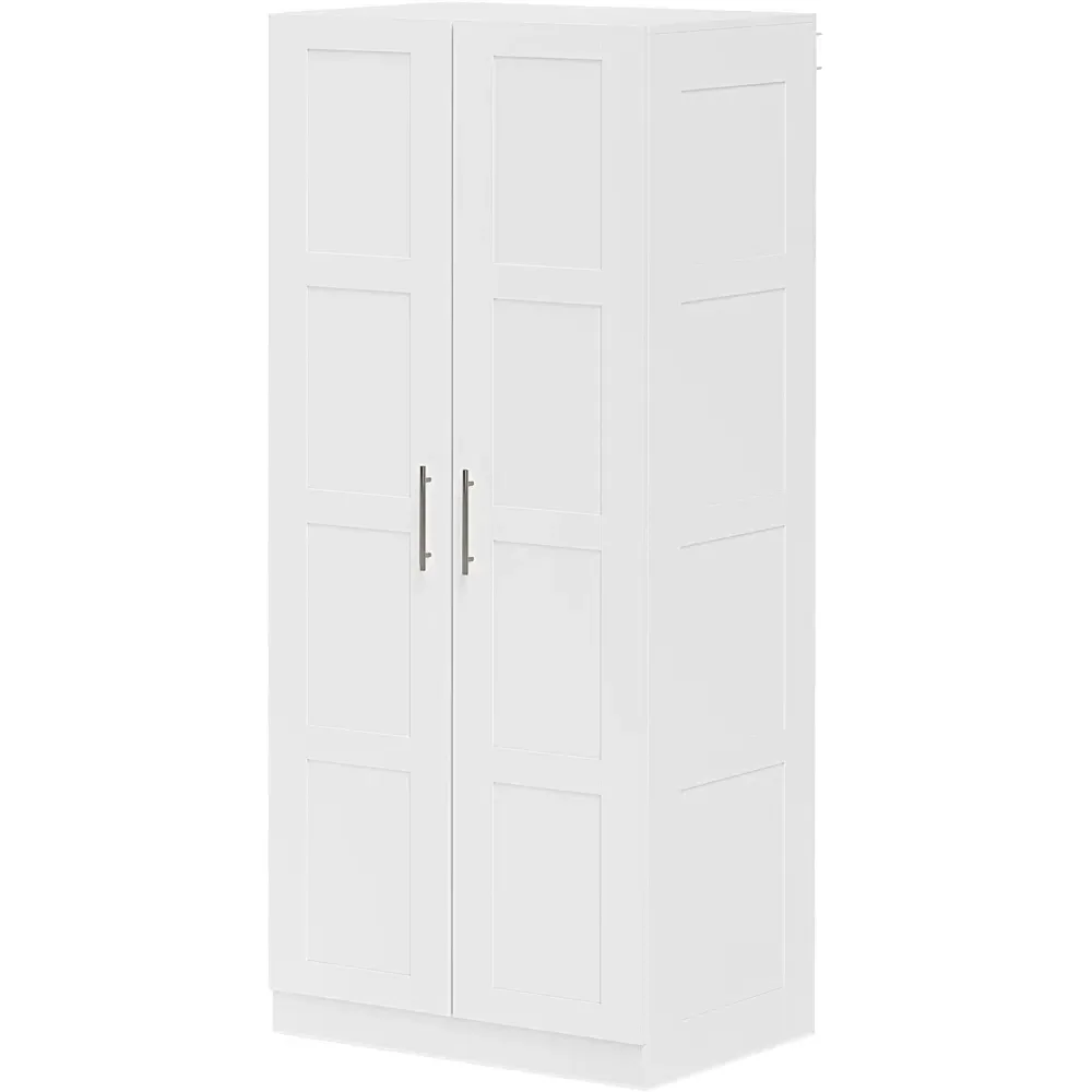 2 Door Double Wardrobe with Hanging Rail - White