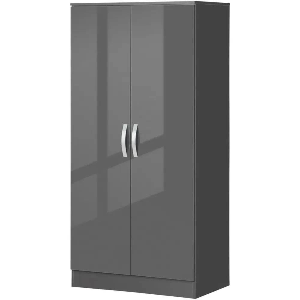 2 Door High Gloss Wardrobe - Grey