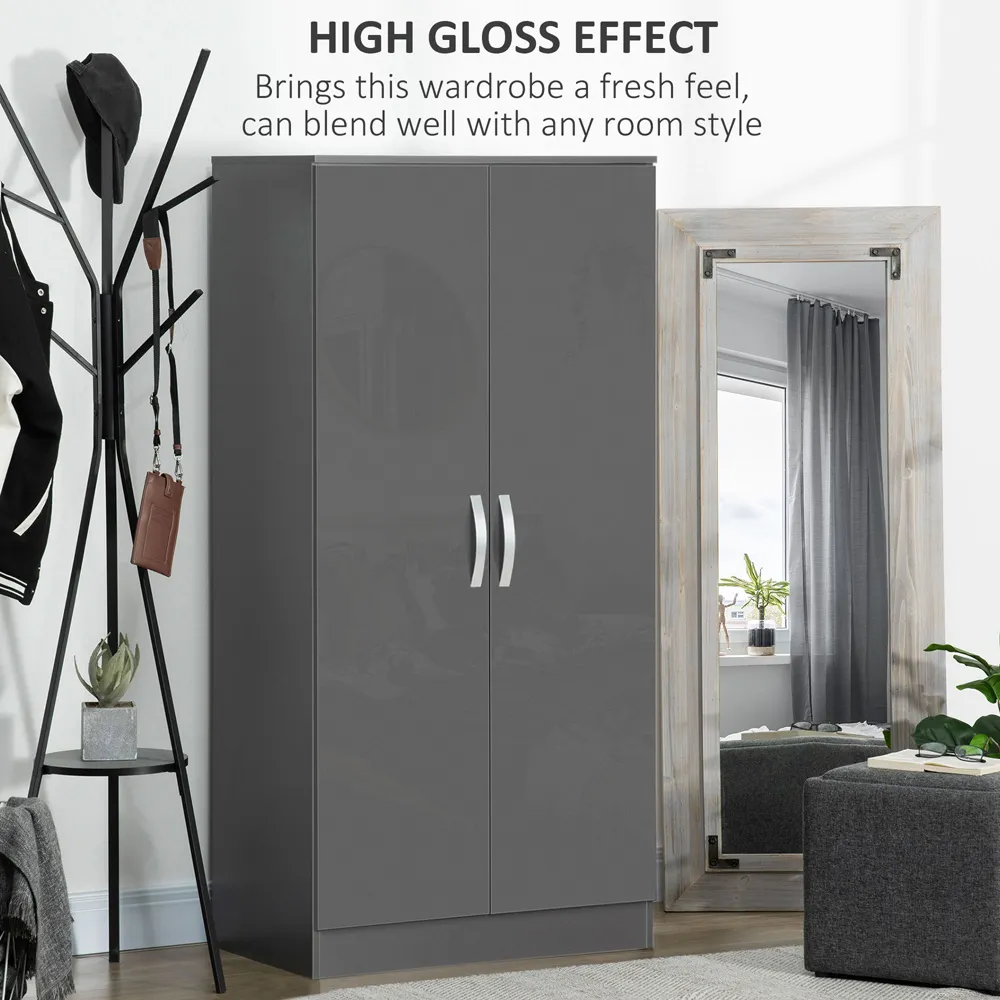 2 Door High Gloss Wardrobe - Grey