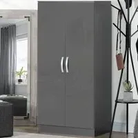 2 Door High Gloss Wardrobe - Grey
