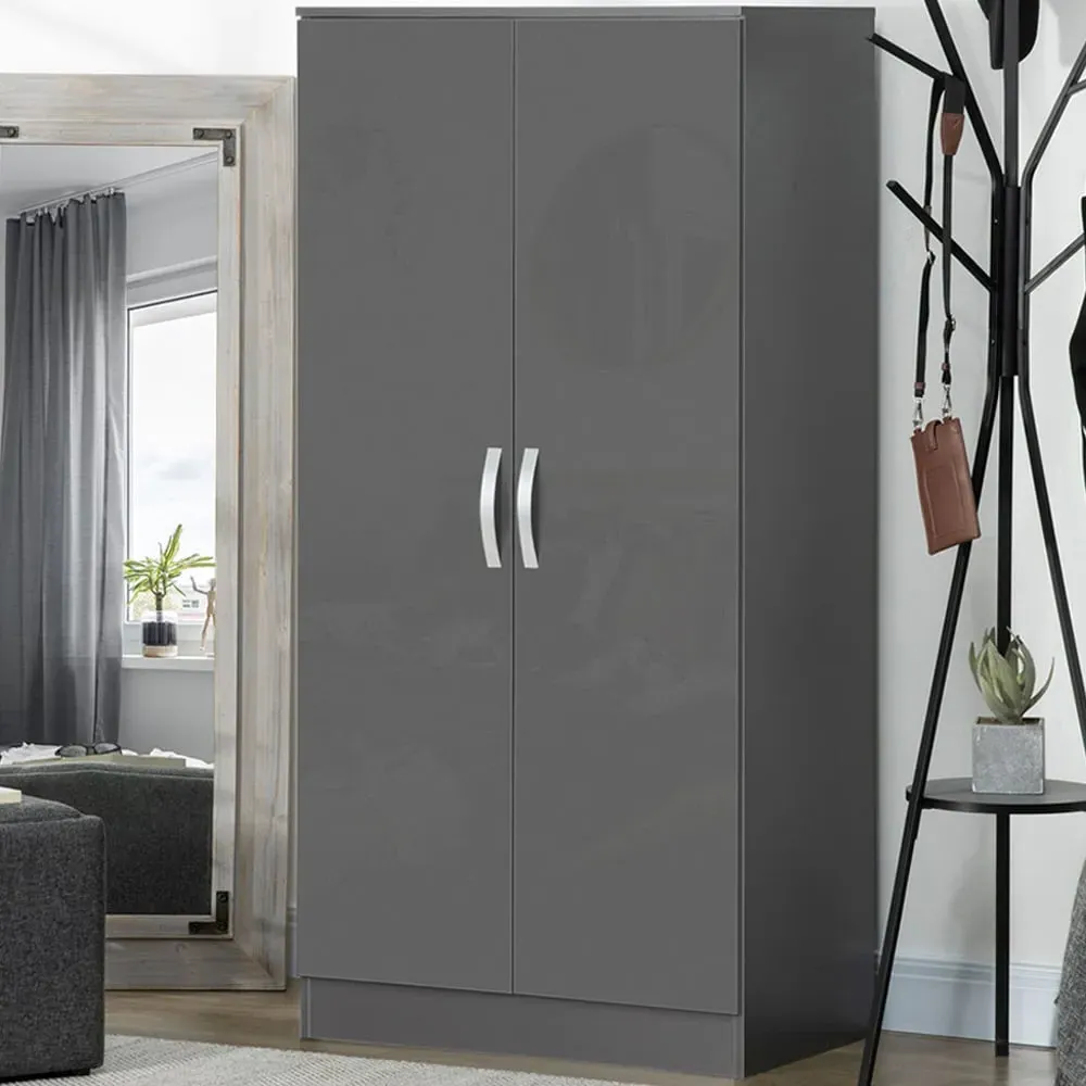 2 Door High Gloss Wardrobe - Grey