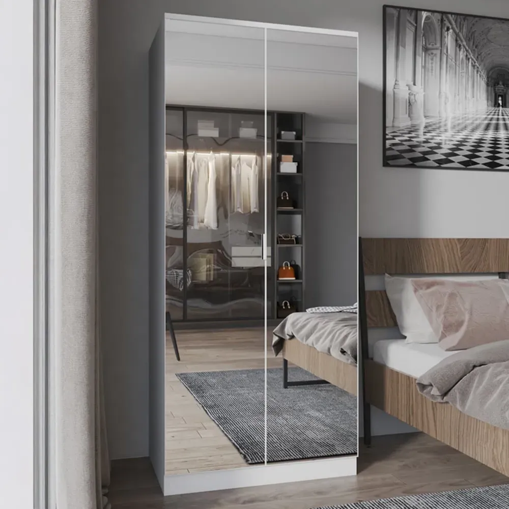 2 Door Mirror Wardrobe - White