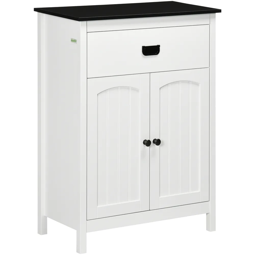 2 Door Single Drawer Floor Cabinet - White