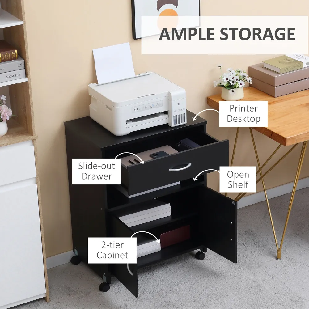 2 Door Single Drawer Printer Table - Black