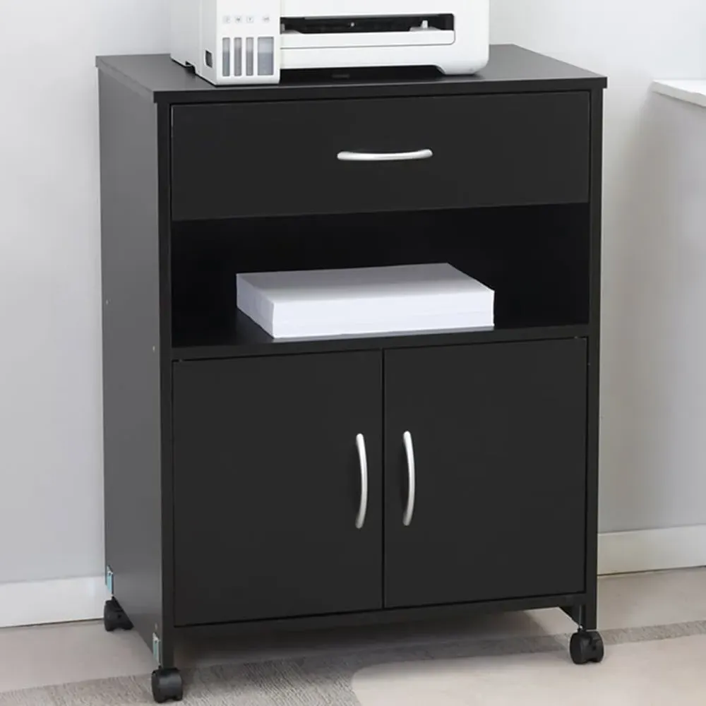 2 Door Single Drawer Printer Table - Black