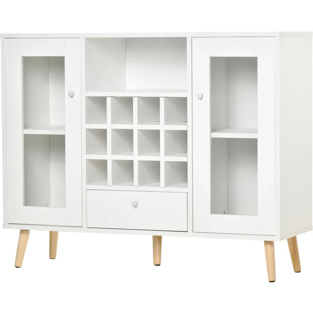2 Door Single Drawer Sideboard with Wine Racks - White